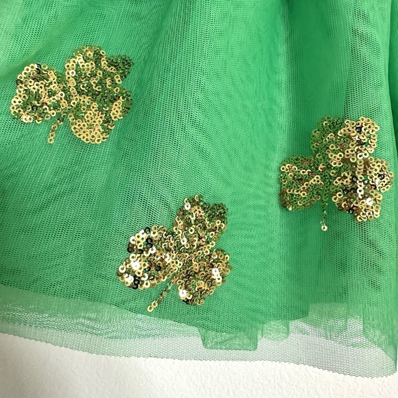 St Patrick Day Crinoline Tutu Skirt Sparkly Gold Sequin Shamrock Girls Small 6/7 - Picture 3 of 12